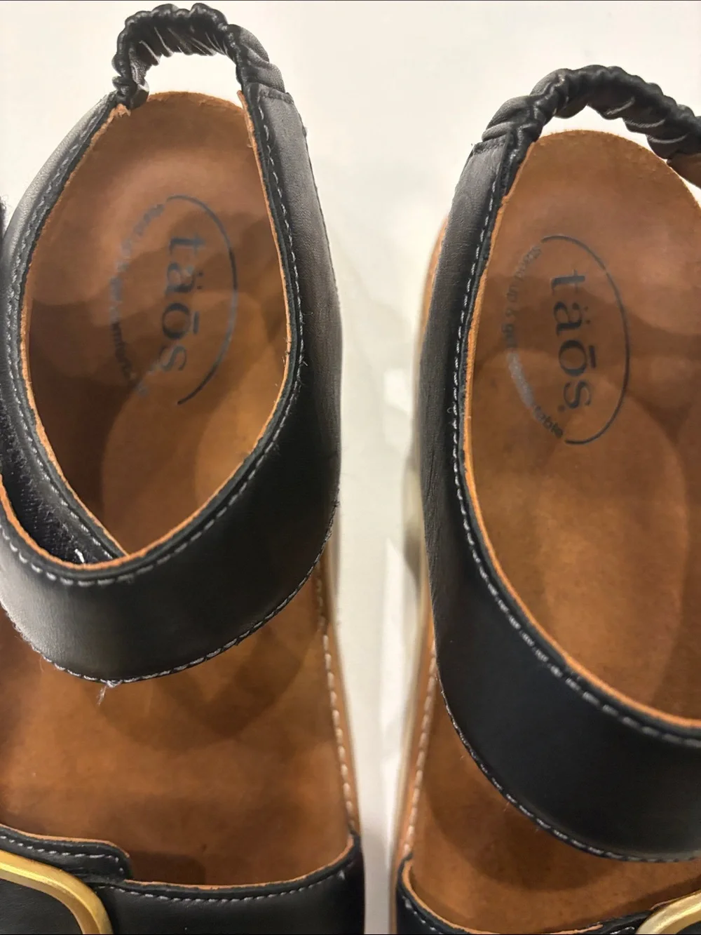 Taos On the Double Black Leather Sandals with Gold Buckles